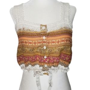 Millau Orange star crochet crop festival boho tank top size small